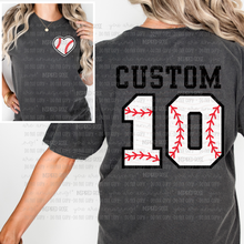 Load image into Gallery viewer, PREORDER CLOSES 6/14 (EXPECTED 6/30) CUSTOMIZABLE Baseball Number Name and Heart