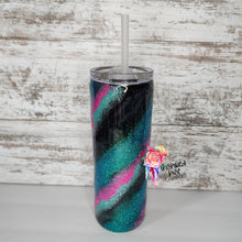 Load image into Gallery viewer, Pink, Teal/Mint &amp; Black Marble 20 oz Skinny Tumbler

