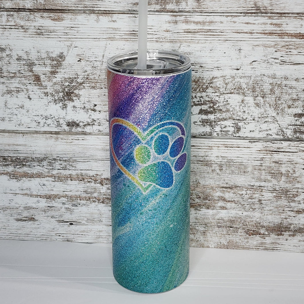 Paw Print 20 oz Skinny Sub glitter Tumbler