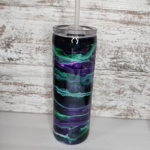 Load image into Gallery viewer, Green &amp; Purple Alcohol Ink 20 oz Skinny Tumbler
