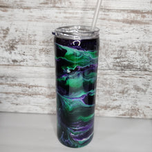 Load image into Gallery viewer, Green &amp; Purple Alcohol Ink 20 oz Skinny Tumbler
