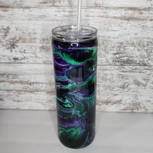 Load image into Gallery viewer, Green &amp; Purple Alcohol Ink 20 oz Skinny Tumbler
