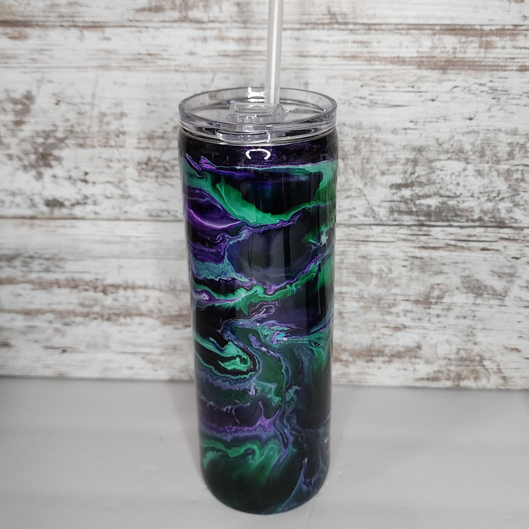 Green & Purple Alcohol Ink 20 oz Skinny Tumbler