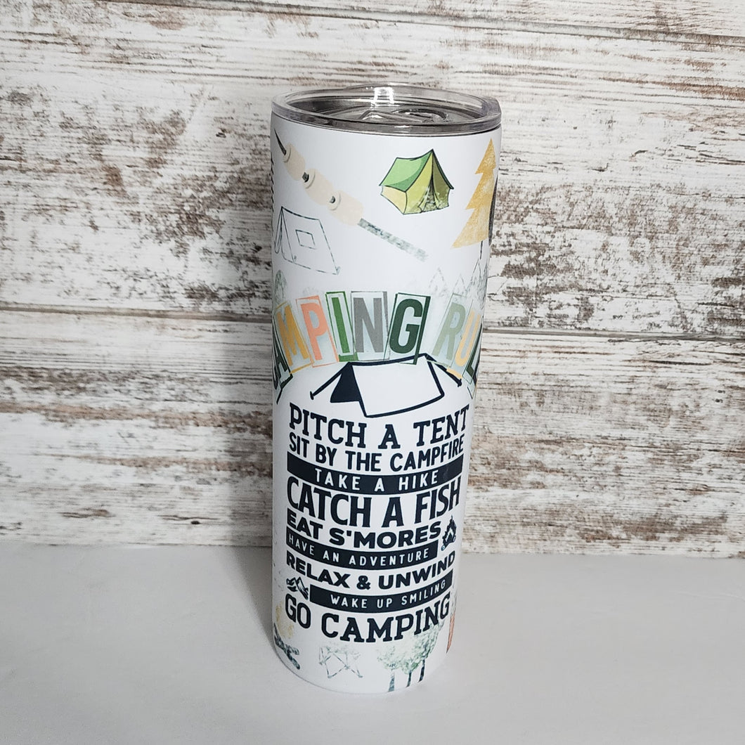 Camping Rules 20 oz Skinny Sub Glow Tumbler
