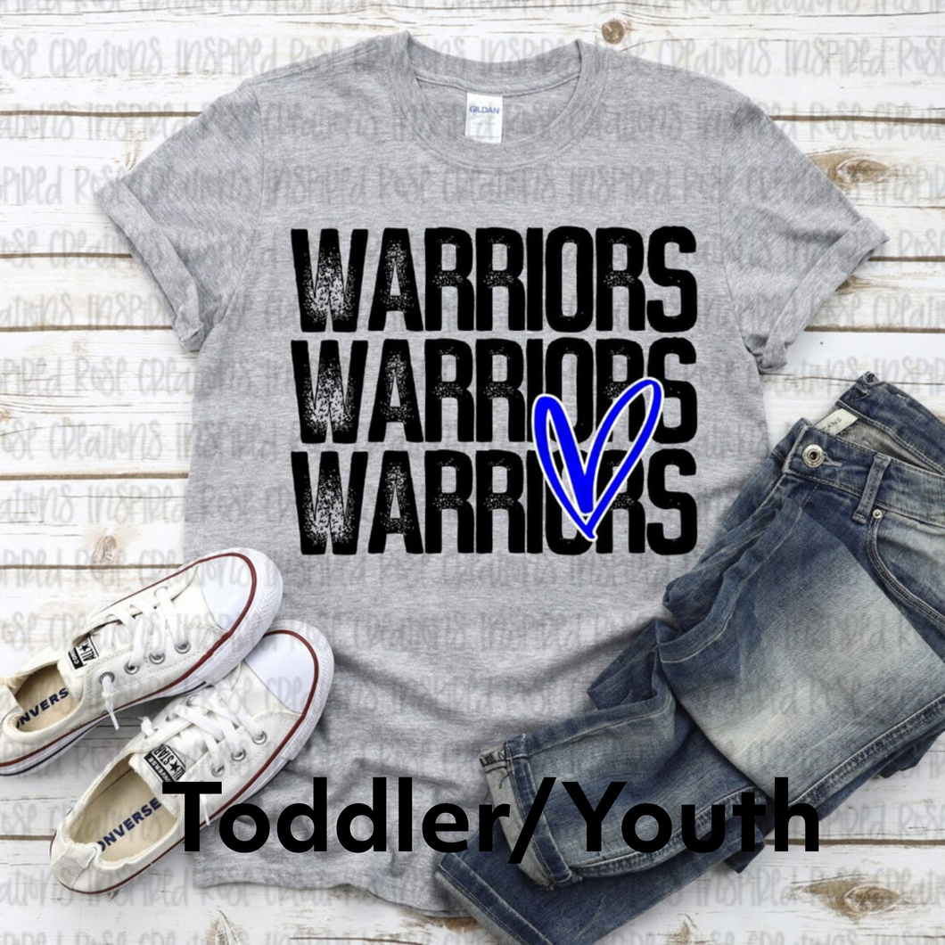 PREORDER TODDLER/YOUTH CLOSES 1/26 (Expected 3/1) Warrirors Triple Name with Heart