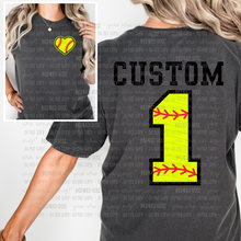 Load image into Gallery viewer, PREORDER CLOSES 6/14 (EXPECTED 6/30) CUSTOMIZABLE Softball Number Name and Heart
