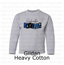 Load image into Gallery viewer, PREORDER CLOSES 6/14 (EXPECTED 6/30)  WASHINGTON WAHAWKS License Plate YOUTH Crew Neck Sweatshirt
